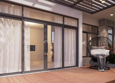 Cửa trượt quay 4 cánh kết hợp vách cố định trên