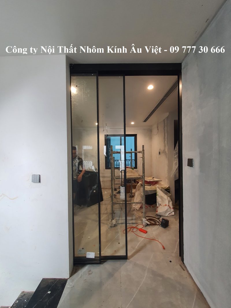 Cửa trượt không ray dưới 2 cánh lùa về 1 phía hệ nhôm Slim 16x45 cao cấp