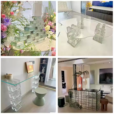 Gạch kính làm nội thất bàn ghế kệ trang trí