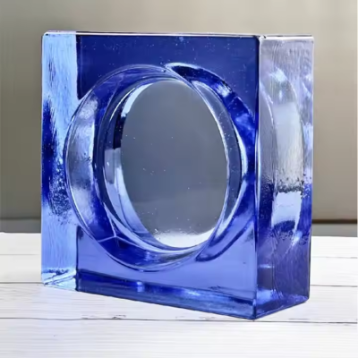 Top 3 Gạch kính khối đặc mặt trời tròn lõm 3D màu xanh