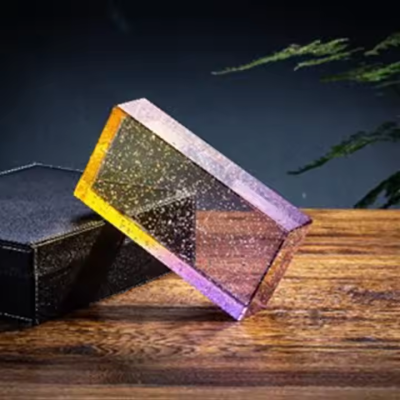 Gạch kính 2 màu tím vàng bọt nước 200x100x50mm AVSING